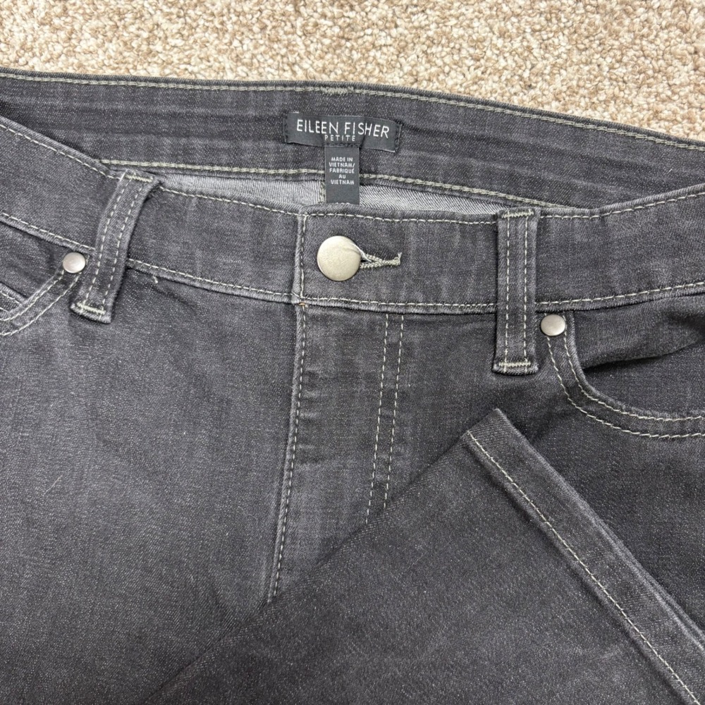Eileen Fisher Organic Cotton Stretch Straight Leg Jeans Womens 10P Black Wash